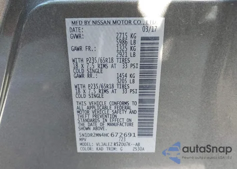 2017 Nissan Pathfinder S/Sv/Sl/Platinum from USA, damaged, VIN 5N1DR2MN4HC672691